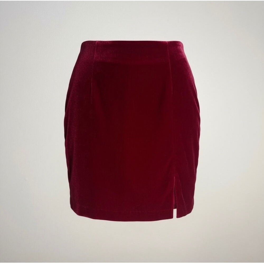 Anthropologie Skirt Women 6 Red Velvet Mini Slit OB1231663 Holiday Party Ruched
